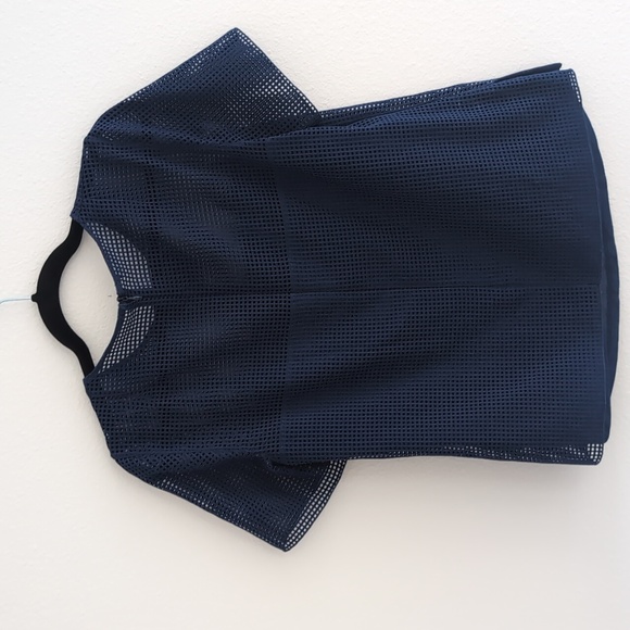 Akris Punto Navy Blue Short Sleeve Open Knit Blouse Sz 8 - Picture 8 of 13
